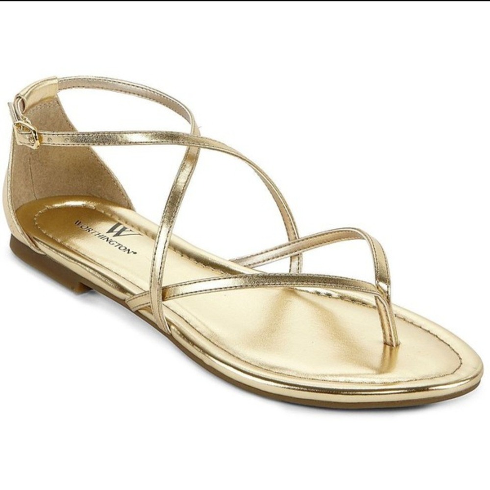 Worthington Women 7 Gold Strappy Flat Sandals Summer Party Festival GoingOut Y2K